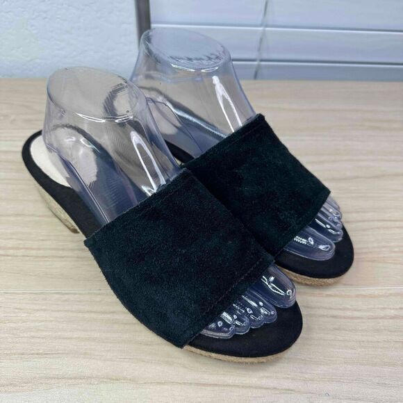 Cole Haan Shoes Women's Size 9B‎ Black Suede Open Toe Block Heel Slip On Mules - Picture 1 of 13